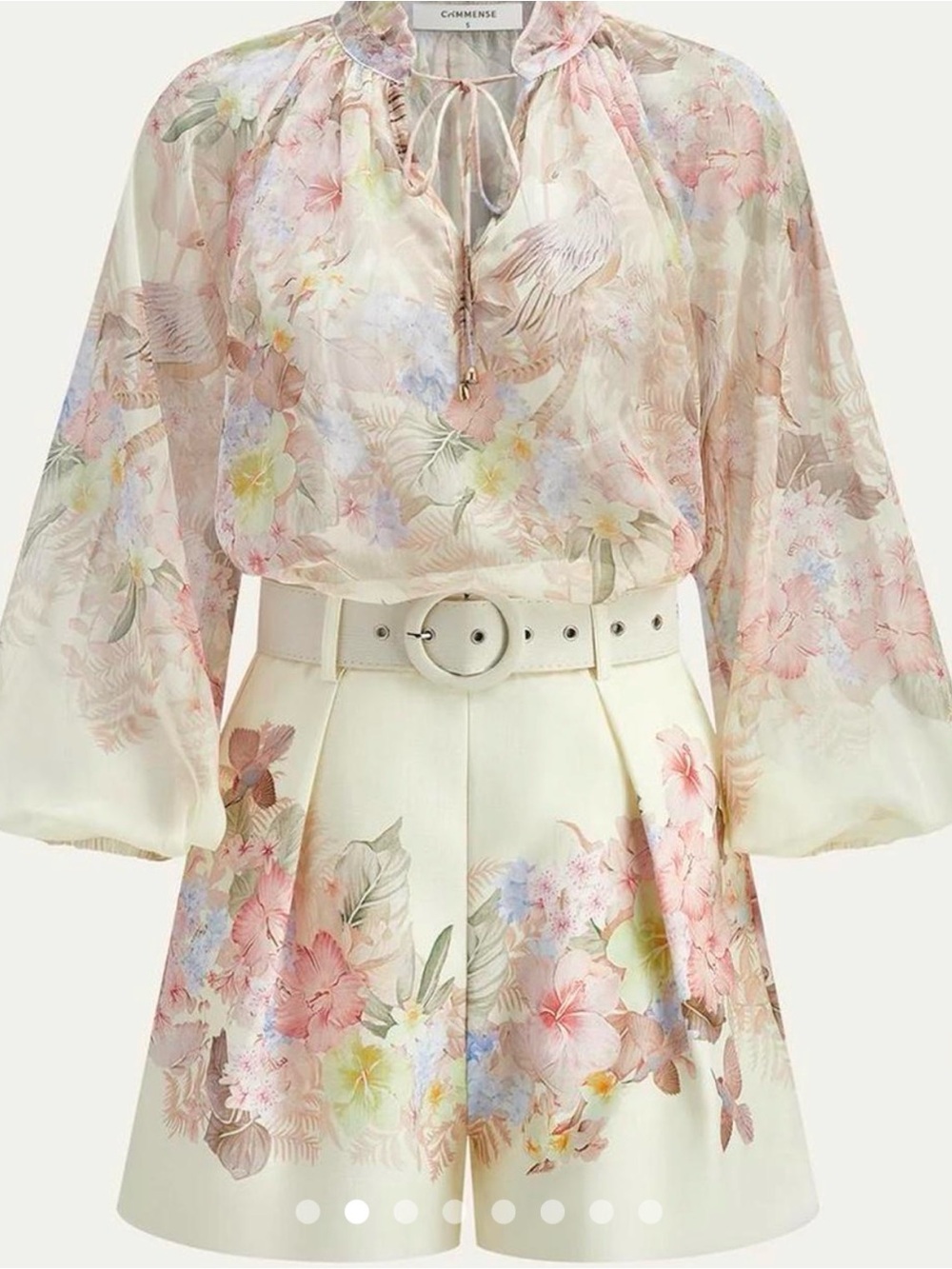 Commense Pastel Floral Sheer Top and Coordinating Shorts Set